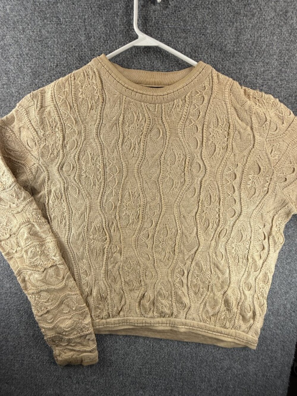 Coogi Basics Australia Made Sweater Men Knit 3D Large Beige Pullover Crew Neck